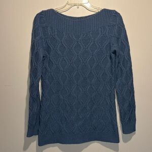 LOFT- Wool Rabbit Hair Blend Chunky Boat Neck Ribbed Sweater Blue- Size S